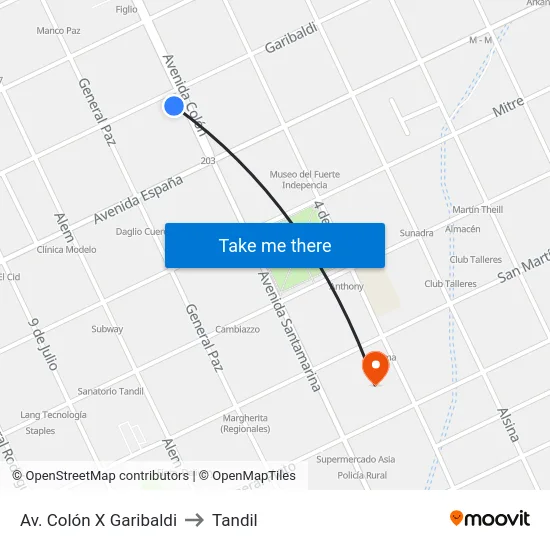 Av. Colón X Garibaldi to Tandil map