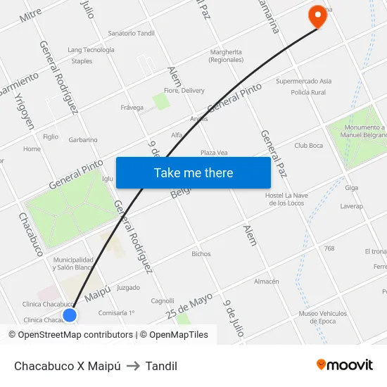 Chacabuco X Maipú to Tandil map