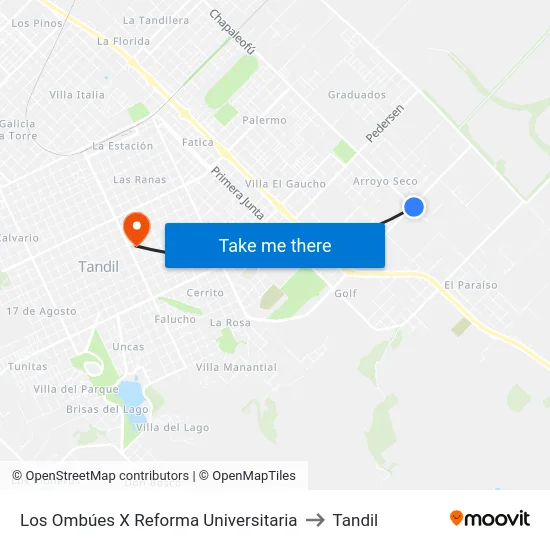 Los Ombúes X Reforma Universitaria to Tandil map
