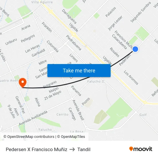 Pedersen X Francisco Muñiz to Tandil map