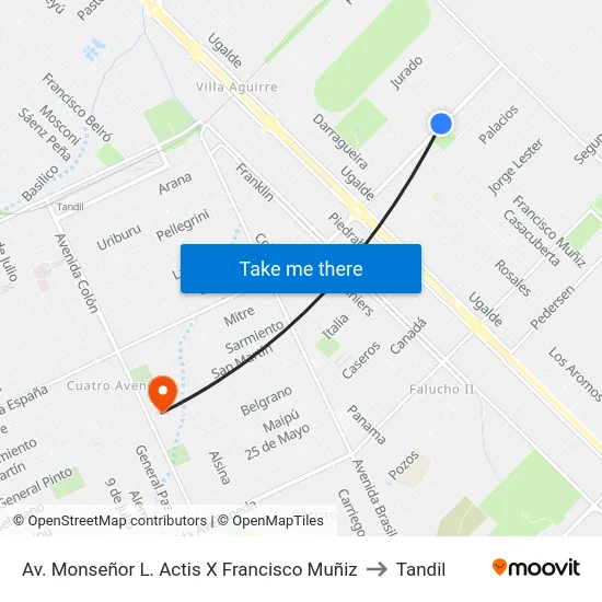 Av. Monseñor L. Actis X Francisco Muñiz to Tandil map