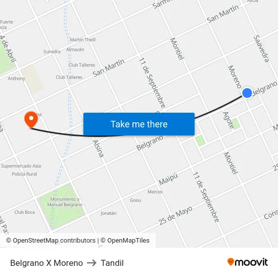 Belgrano X Moreno to Tandil map