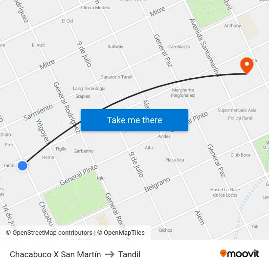Chacabuco X San Martín to Tandil map