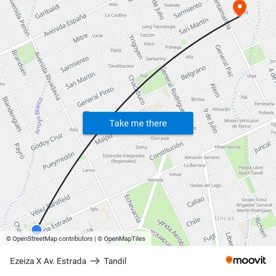 Ezeiza X Av. Estrada to Tandil map