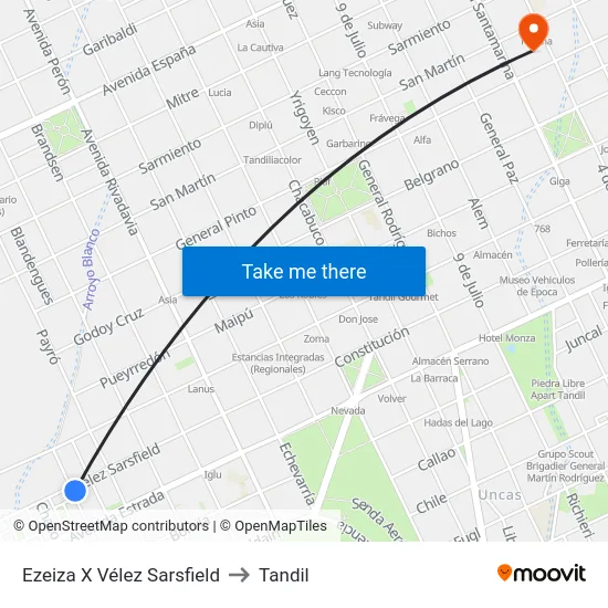 Ezeiza X Vélez Sarsfield to Tandil map