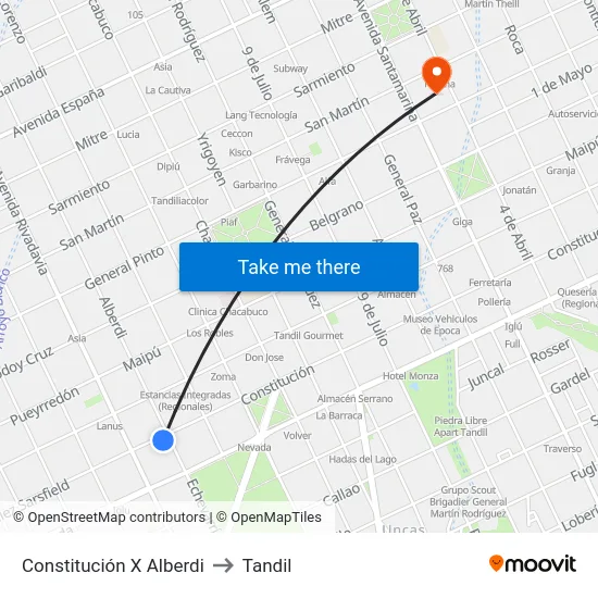 Constitución X Alberdi to Tandil map