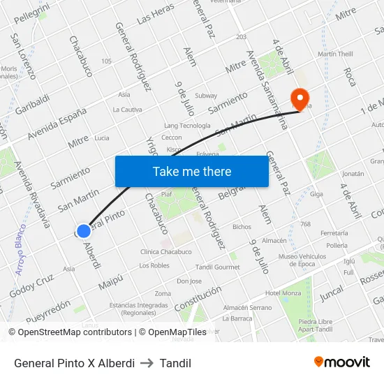 General Pinto X Alberdi to Tandil map