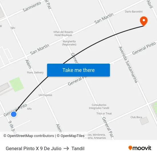 General Pinto X 9 De Julio to Tandil map