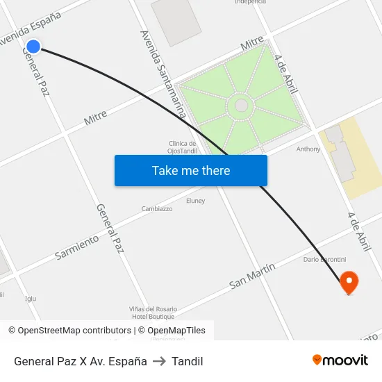 General Paz X Av. España to Tandil map