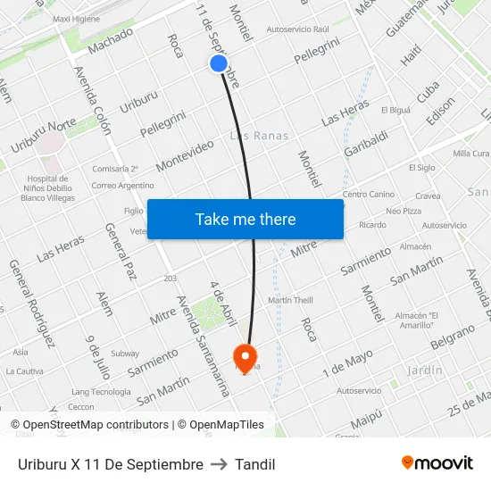Uriburu X 11 De Septiembre to Tandil map