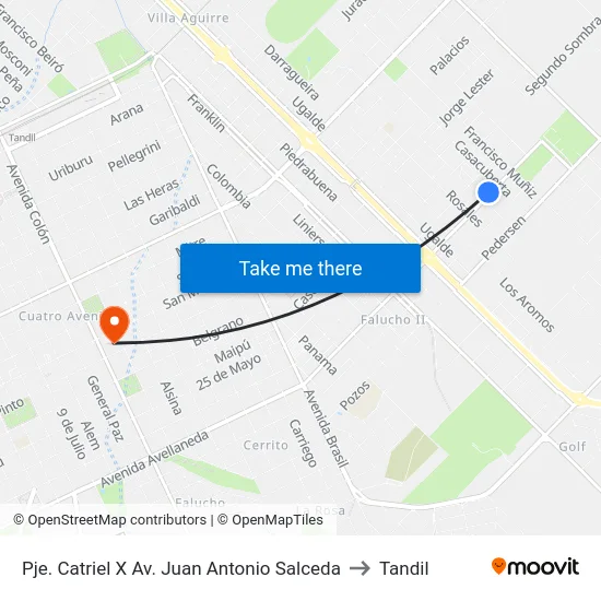 Pje. Catriel X Av. Juan Antonio Salceda to Tandil map