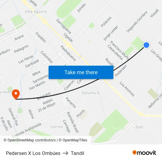 Pedersen X Los Ombúes to Tandil map