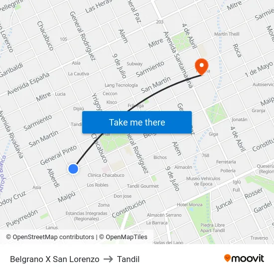 Belgrano X San Lorenzo to Tandil map
