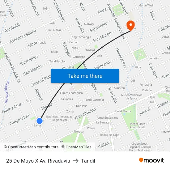 25 De Mayo X Av. Rivadavia to Tandil map