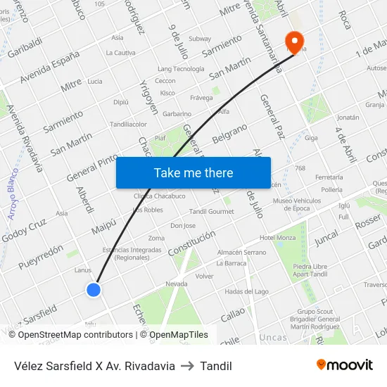 Vélez Sarsfield X Av. Rivadavia to Tandil map