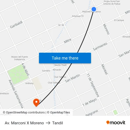 Av. Marconi X Moreno to Tandil map