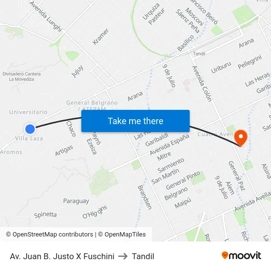 Av. Juan B. Justo X Fuschini to Tandil map