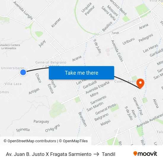 Av. Juan B. Justo X Fragata Sarmiento to Tandil map