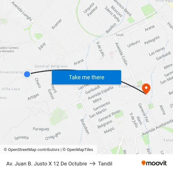 Av. Juan B. Justo X 12 De Octubre to Tandil map