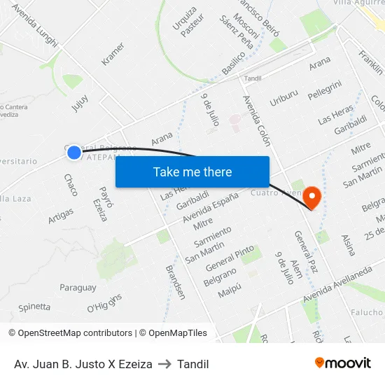 Av. Juan B. Justo X Ezeiza to Tandil map