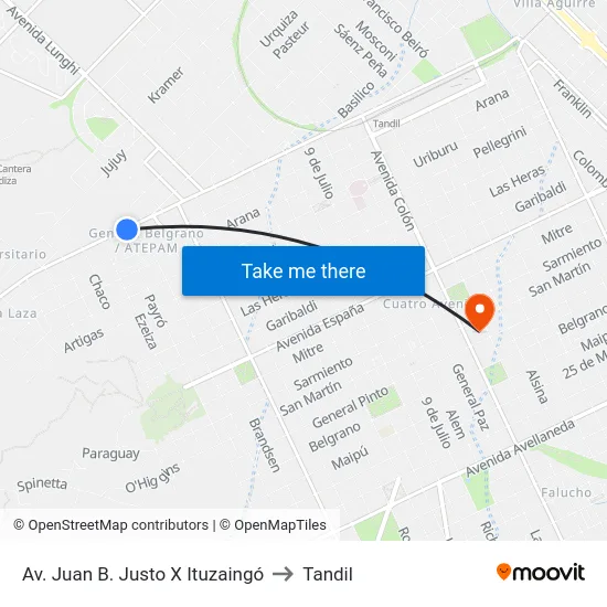 Av. Juan B. Justo X Ituzaingó to Tandil map