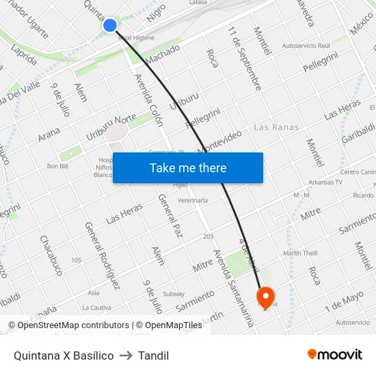 Quintana X Basílico to Tandil map