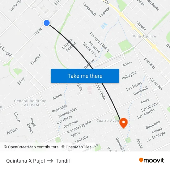 Quintana X Pujol to Tandil map