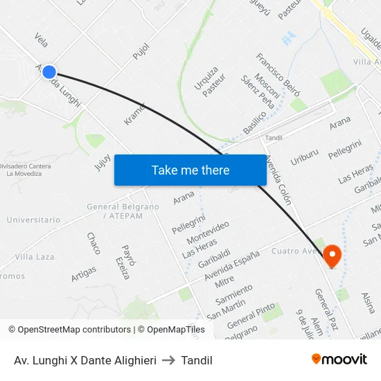 Av. Lunghi X Dante Alighieri to Tandil map