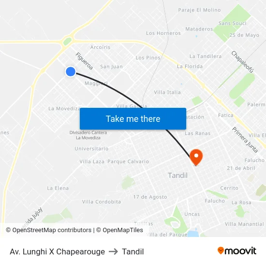 Av. Lunghi X Chapearouge to Tandil map