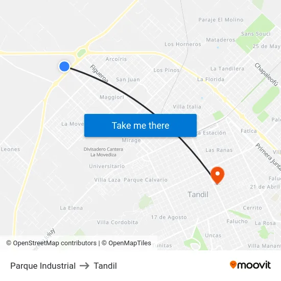 Parque Industrial to Tandil map