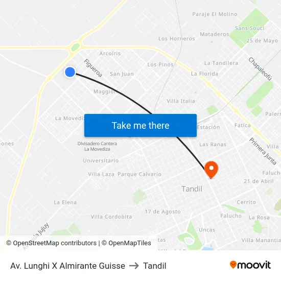 Av. Lunghi X Almirante Guisse to Tandil map