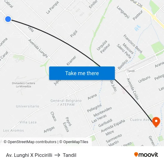 Av. Lunghi X Piccirilli to Tandil map