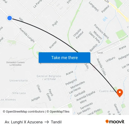 Av. Lunghi X Azucena to Tandil map