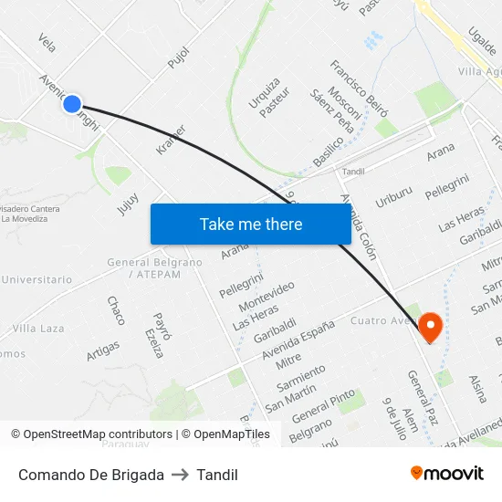 Comando De Brigada to Tandil map