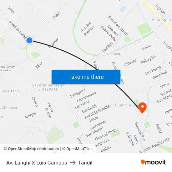 Av. Lunghi X Luis Campos to Tandil map