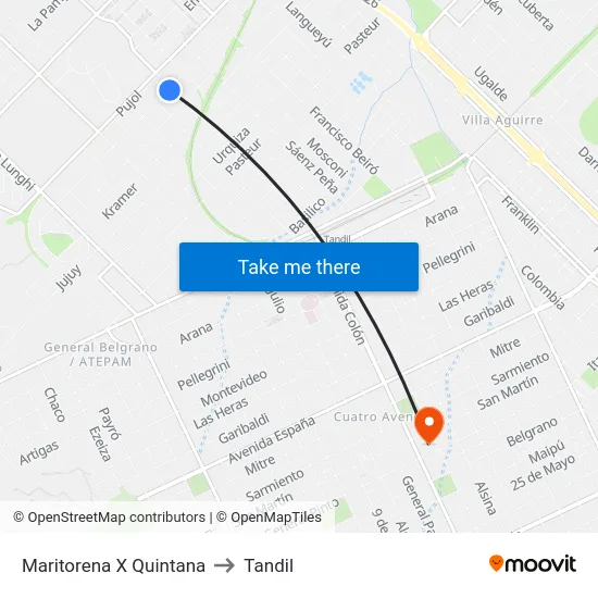Maritorena X Quintana to Tandil map