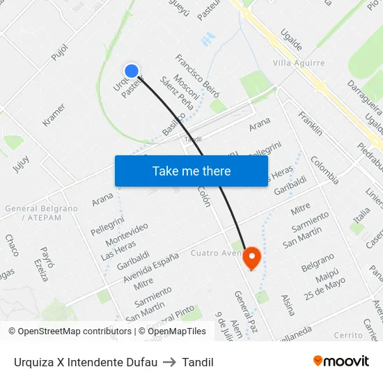 Urquiza X Intendente Dufau to Tandil map