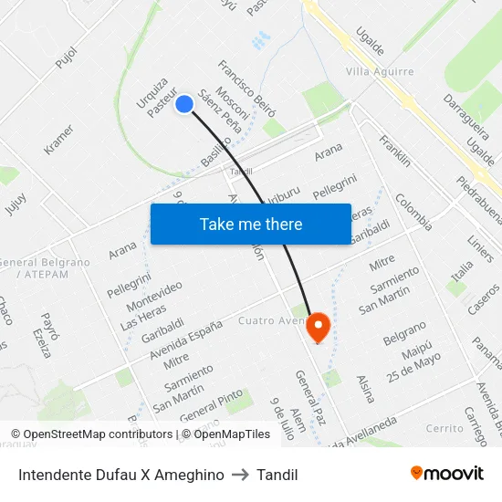 Intendente Dufau X Ameghino to Tandil map