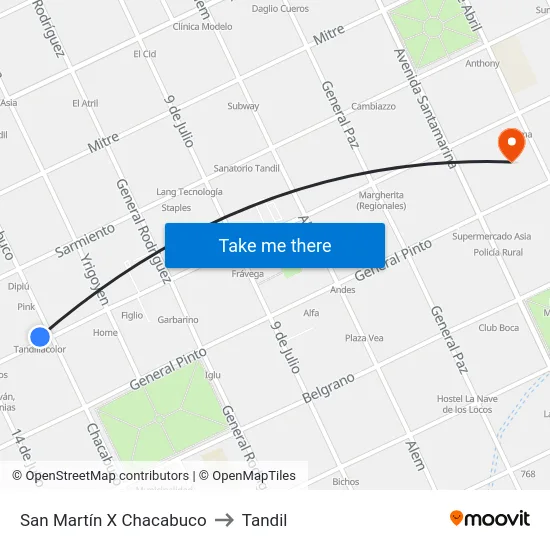 San Martín X Chacabuco to Tandil map