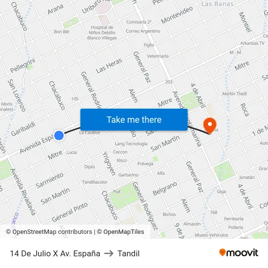 14 De Julio X Av. España to Tandil map