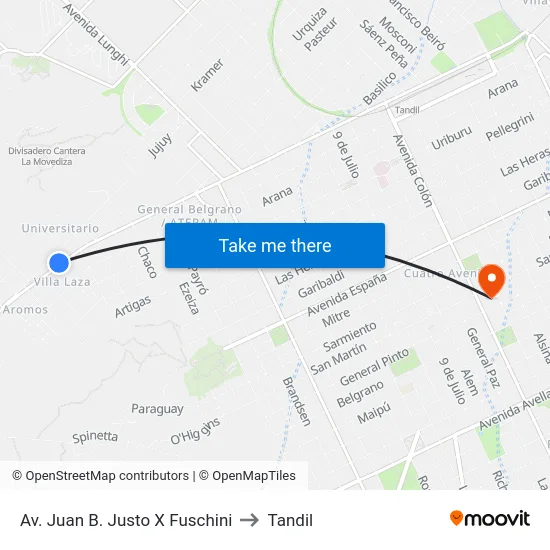 Av. Juan B. Justo X Fuschini to Tandil map