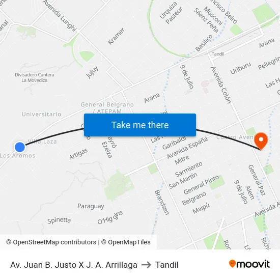 Av. Juan B. Justo X J. A. Arrillaga to Tandil map