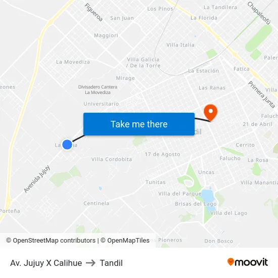 Av. Jujuy X Calihue to Tandil map