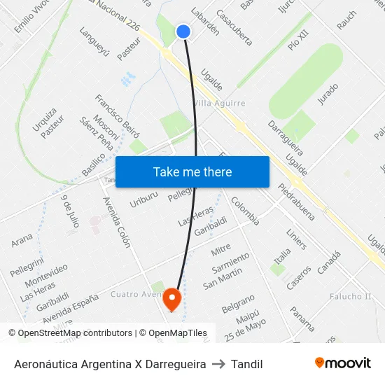 Aeronáutica Argentina X Darregueira to Tandil map