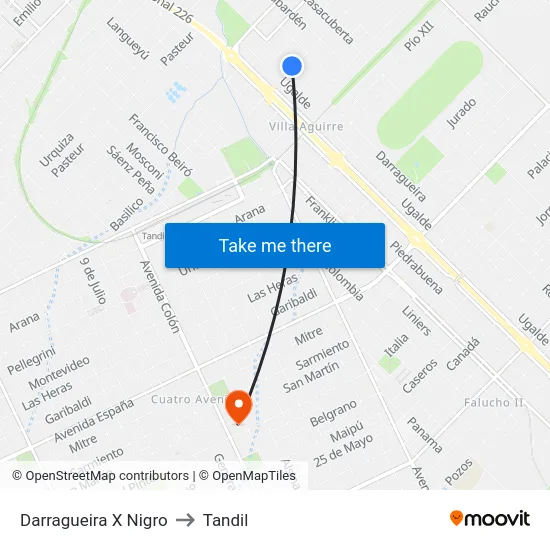 Darragueira X Nigro to Tandil map