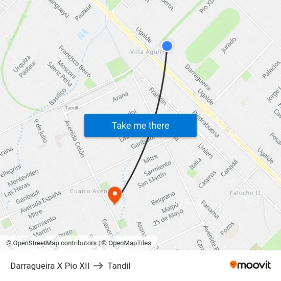Darragueira X Pio XII to Tandil map