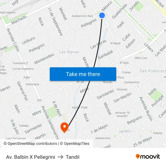 Av. Balbín X Pellegrini to Tandil map