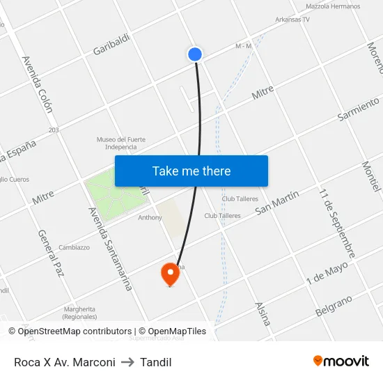 Roca X Av. Marconi to Tandil map