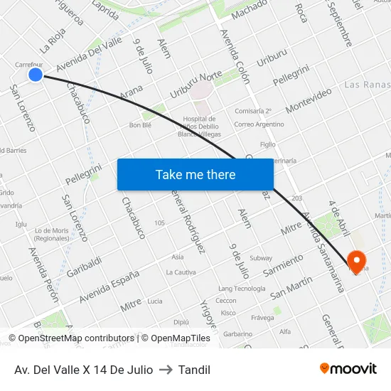 Av. Del Valle X 14 De Julio to Tandil map