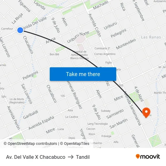 Av. Del Valle X Chacabuco to Tandil map